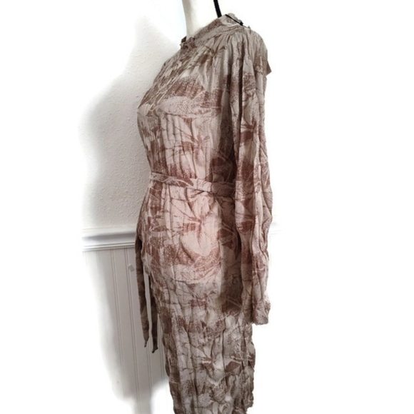 Zara Brown and Taupe Crinkle Stretch Dress Size Small - Picture 3 of 7